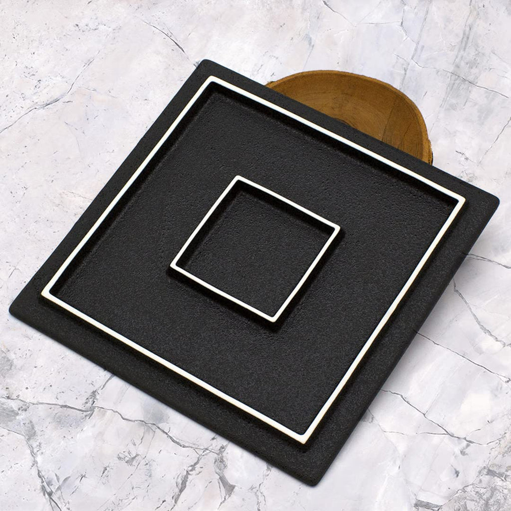 TIKUSAN Serving Platters Sushi Plate Set of 2 Square Plates Made in Japan Ceramic Plates for Dinner Party Restaurant for Appetizer Meat Dessert (Black)