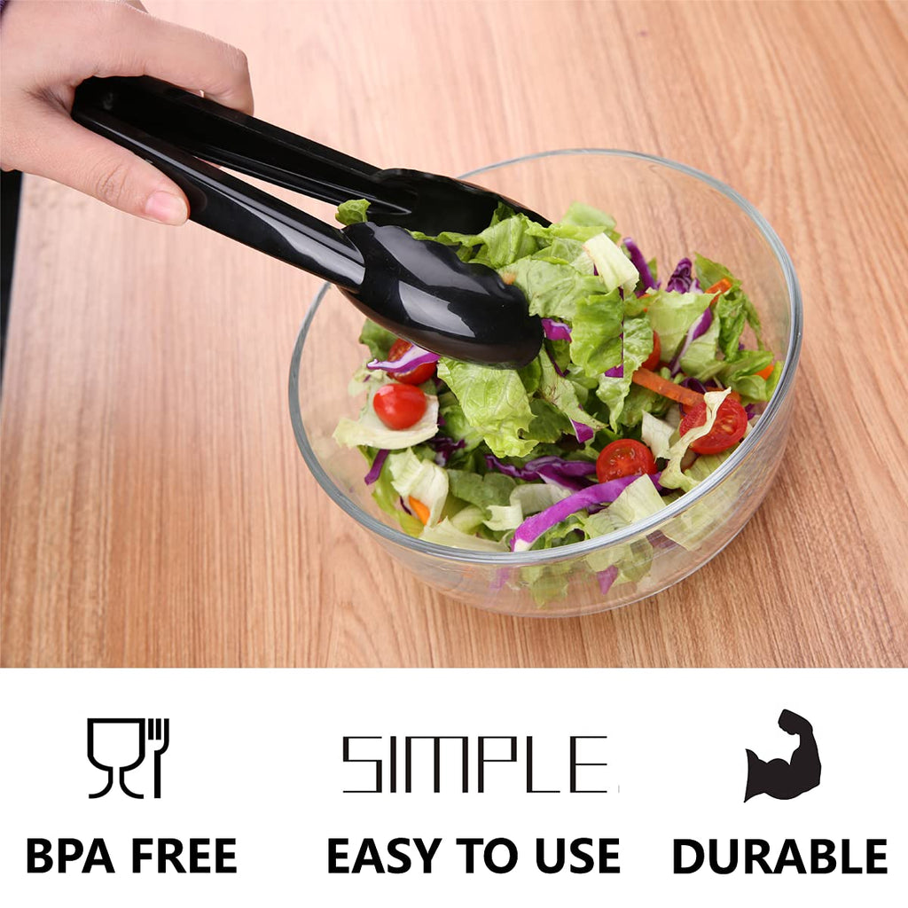 ICHROSAYA 24 Pieces Plastic Serving Tongs, Scalloped Grip Disposable Salad Tongs, 9" Heavy-Duty Serving Utensils, BPA-Free, Perfect for Buffets, BBQ, Parties & Catering Ice Food, Black