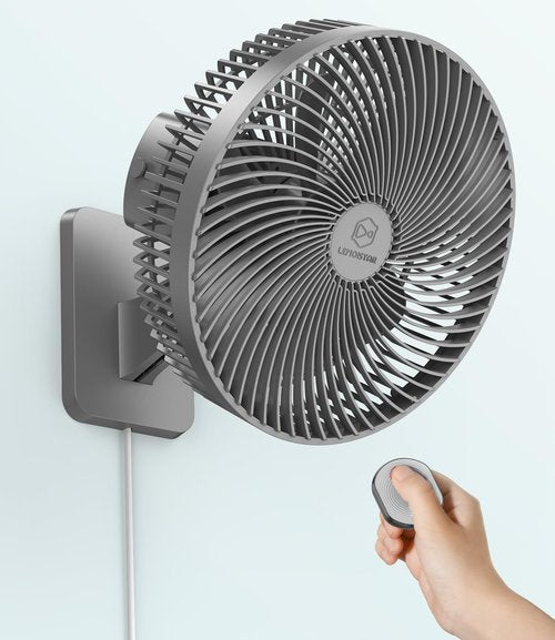 LEMOISTAR 10-Inch Wall Mounted Fan - Remote Control, 90° Oscillation, 4 Speeds | Quiet for Home & Office - Grey