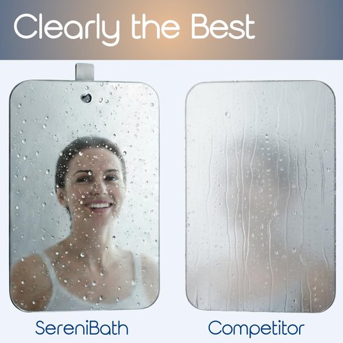 SereniBath Shower Mirror - Fogless for Shaving & Washing Your Face - Anti-Fog - for Men & Women - Exfoliate, Scrub and Groom Your Face