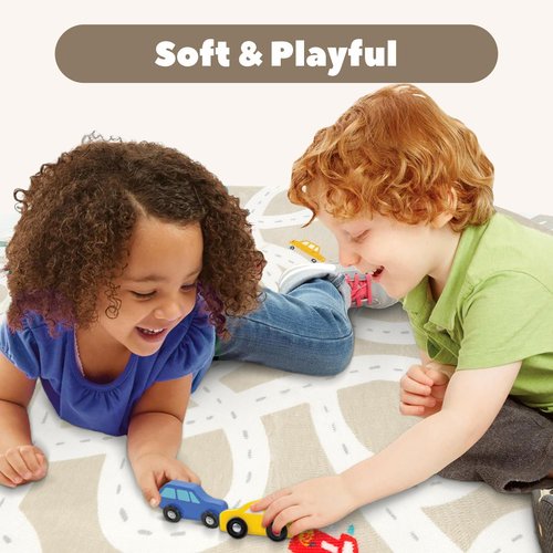 STARUIA Large Kids Rug for Playroom, 4'x6' Washable Road Rug for Nursery, Non-Slip Car Rugs for Boys Room, Tan Traffic Classroom Rugs Soft Baby Play Mat for Dorm Toy Room Tent