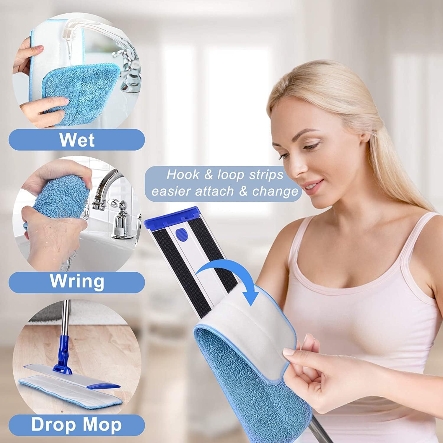 Skiennix 18" Professional Microfiber Mop - Flat Mop with Stainless Steel Handle & 4 Reusable Pads