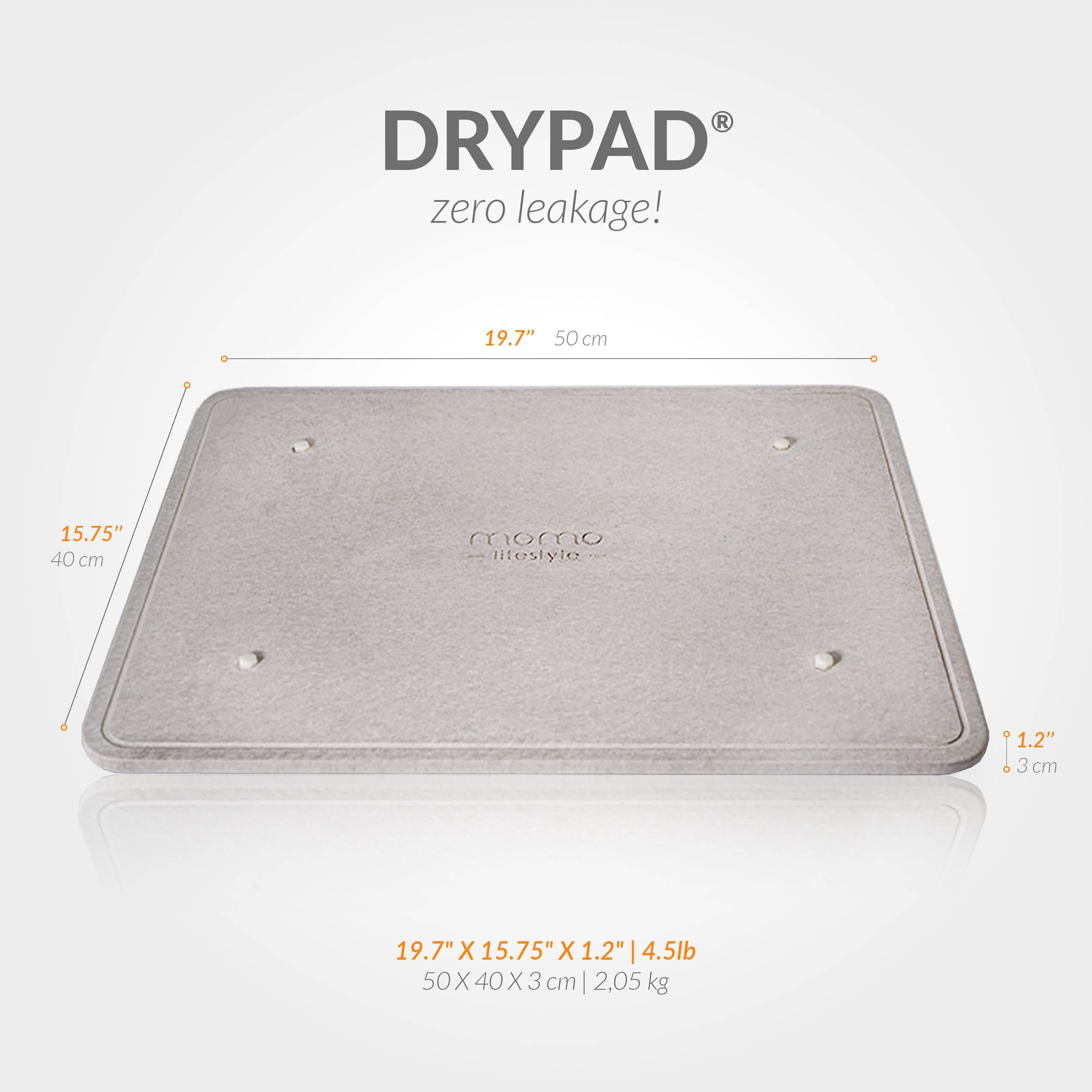 Momo Lifestyle DryPad® Large Stone Dish Drying Mat 19.7″ × 15.7″ Misty Gray — Ultra-Absorbent Diatomaceous-Earth Kitchen Counter & Dish-Rack Mat, Zero Rust, Premium Home Innovation