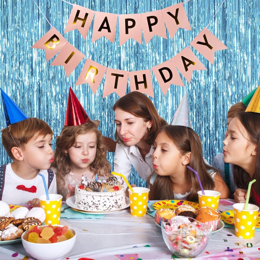 Skiennix Blue Backdrop Curtain - 10 Pack Tinsel Streamers for Ocean Themed Parties | Birthday & Graduation Decor