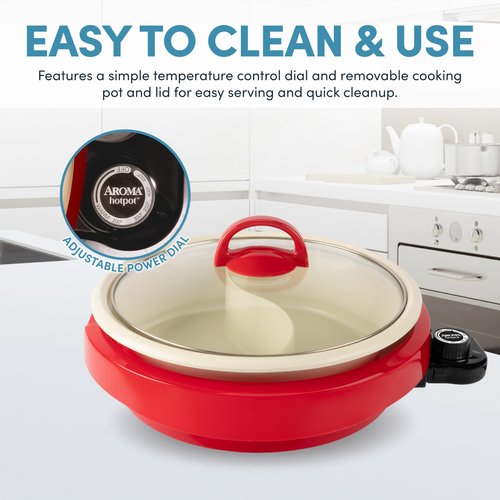 AROMA® Divided Electric Shabu Shabu Hot Pot with PFAS-Free Ceramic-Coated Pot (2.5 Quarts)