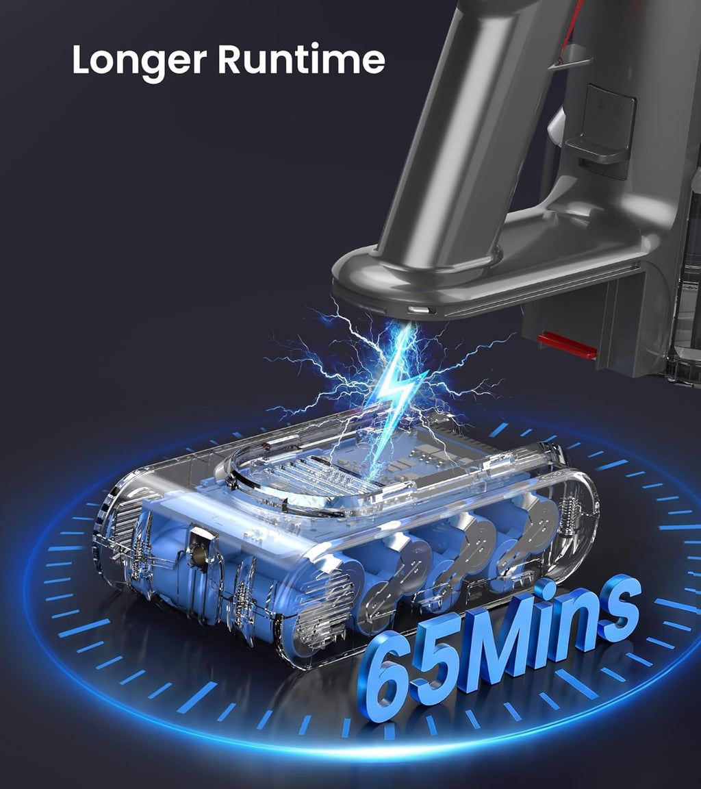 Skiennix Cordless Vacuum Cleaner - 550W Powerful Suction, 65 Mins Runtime, LED Display, Anti-Tangle Brush