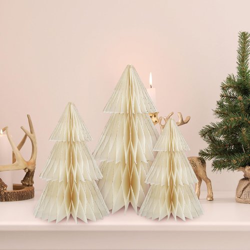 3 Pcs Honeycomb Paper Christmas Tree 8" 10" 12" Modern Christmas Decor 3D Paper Honeycomb Tree for Xmas Mantel Decorations Holiday Xmas Festive Party Supplies(White)