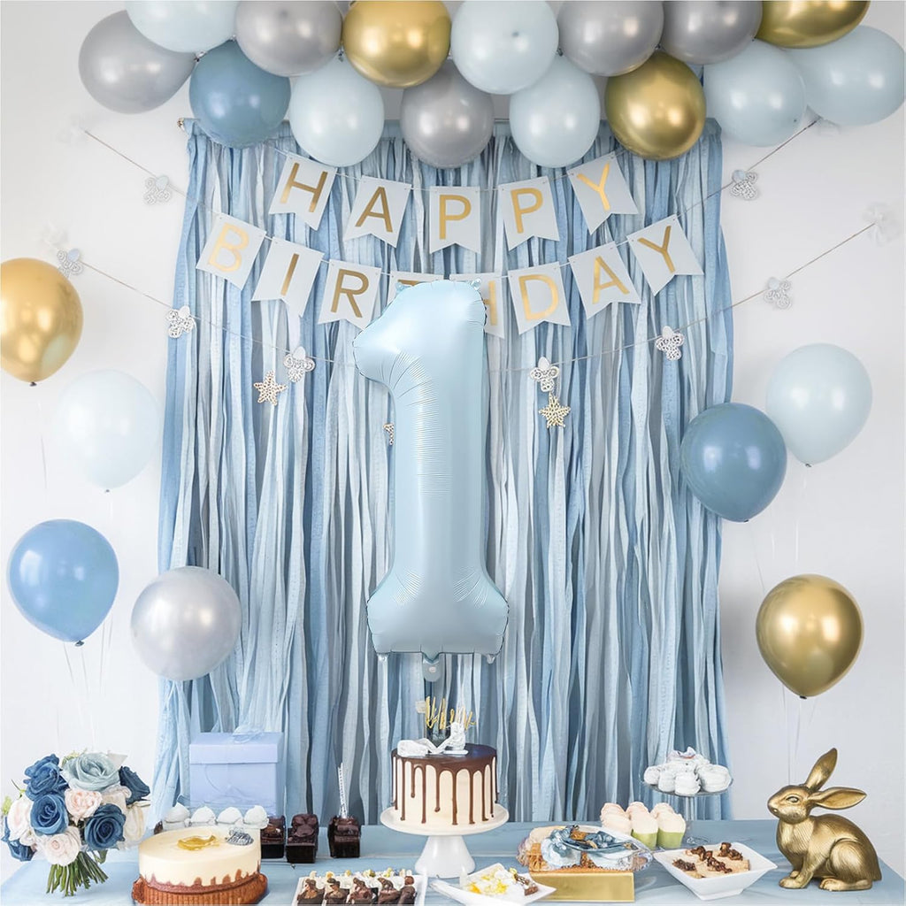 Skiennix Big Number 1 Balloon - Light Matte Sky Blue Foil 40 Inch Mylar Decor for 1st Birthday & Baby Shower