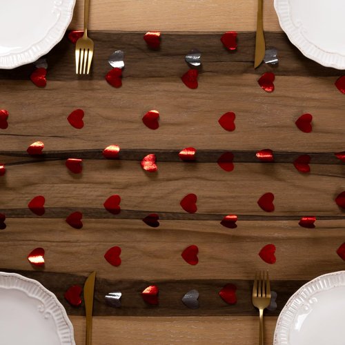 DeZerlor Black Table Runner Heart Sequin Cheesecloth Gauze Sheer Table Runner Glitter Metallic Foil for Wedding Bridal Shower Party Decorations