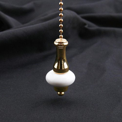 Create idea 2pcs Ceiling Light Fan Switch Pull Cord Weight Handle Chain Extension Beaded Stainless Steel Ceramic Gold 1m