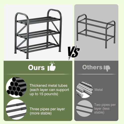 Atrastout 3-Tier Shoe Rack for Closet, 16"-33" Expandable ShoeRackAdjustable for Entryway Closet Doorway SturdyMetal, Black