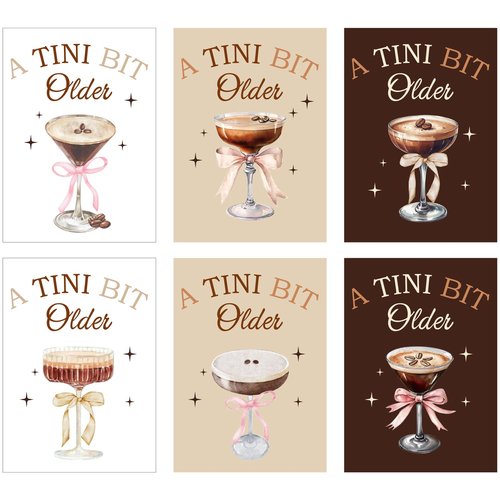 Clabby 48 Pcs a Tini Bit Older Birthday Espresso Martini Label Mini Liquor Bottle Sticker a Tini Bit Older Party Decoration Label Cup Stickers for Birthday Bachelorette Party Decoration(Espresso)