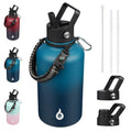BJPKPK Half Gallon Insulated Water Bottles with 3 Lids and Paracord Strap, 64oz Large, Stainless Steel Water Bottles with Straw Lid, Half Gallon Water Jug,Vast