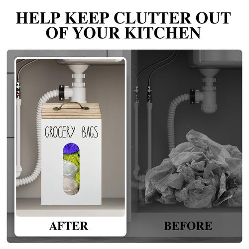 Farmhouse Grocery Bag Holder for Plastic Bags,Plastic Bag Holders for Grocery Bags,Bag Holder for Plastic Bags Groceries Store with Lid,Plastic Bag Holder Under Sink for Kitchen Storage Organization