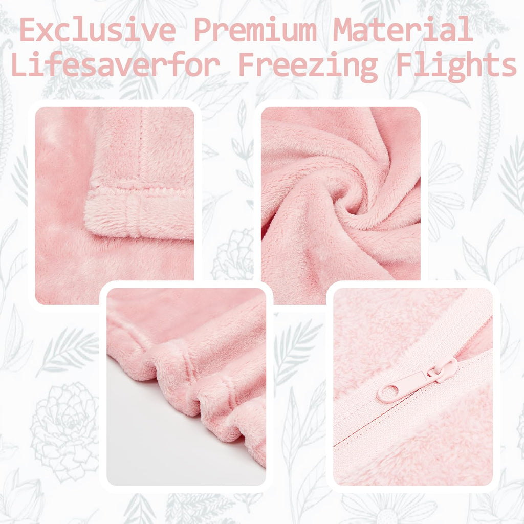 Brensglunt Travel Blanket Pillow, Premium 2 in 1 Flannel Airplane Blanket Compact for Travel,Office, Home,Travel Essentials Accessories for Plane and Car,Compact Office Blanket (Pink)