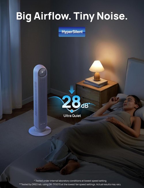 DREO Bladeless Tower Fan - Smart 90° Oscillating Floor Fan with 4 Modes, Remote & WiFi Control