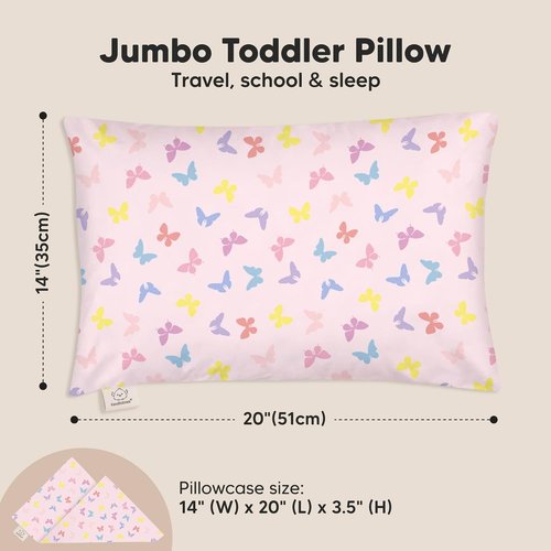 KeaBabies Jumbo Toddler Pillow - Soft Organic Cotton with Pillowcase, Machine Washable | Perfect for Travel (Flutter)