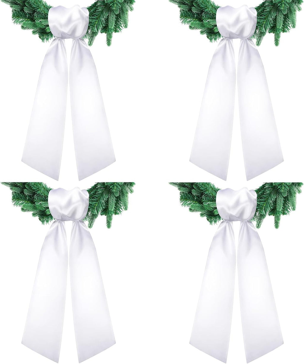Skiennix 4 PCS White Satin Wreath Sashes - Blank Embroidery Accessories for Weddings & Holidays