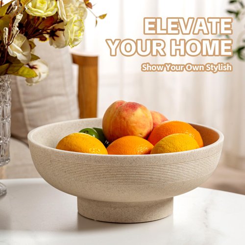 WUUAHOME Large Decorative Fruit Bowl for Kitchen Counter, Sandstone Look Modern Minimalist Snack Candy Bowl for Table Centerpiece Decor, Home, Office, Hotel, Entryway (Beige)