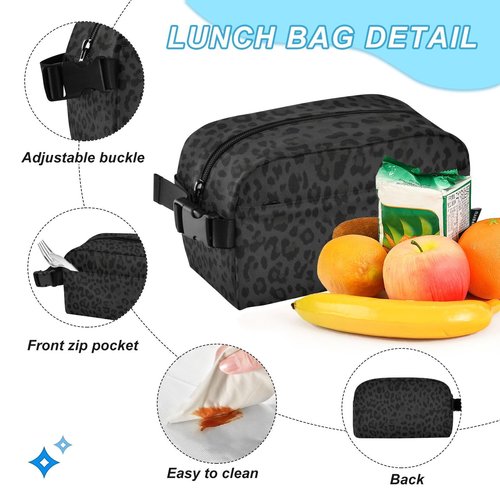SUABO Backpack Lunch Bag Set for Boys Girls, Black Leopard Middle-School Elementary Bookbags, 2Pcs School Bag with Lunch Bag