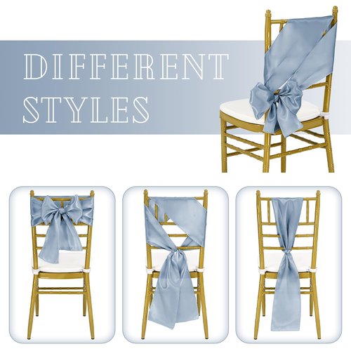 fani 120 PCS Satin Chair Sashes, Bows Designed ChairSashes, 7x78 inch Chair Sashes for Aisle Decorations Universal Chairs Cover Decoration for Wedding Reception Party Banquet (Dusty Blue)