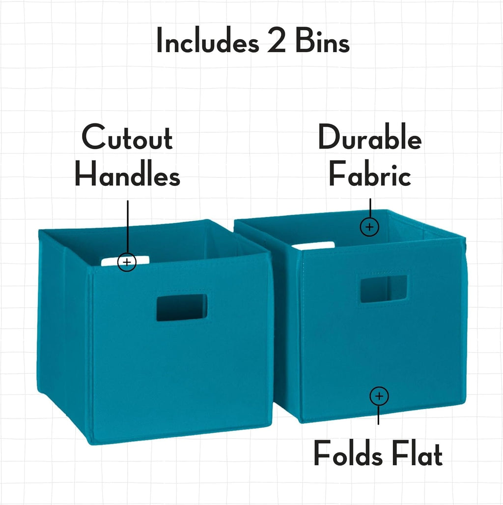RiverRidge Folding Storage Bins - Turquoise Cube Organizers with Handles | Set of 2 for Closet & Playroom