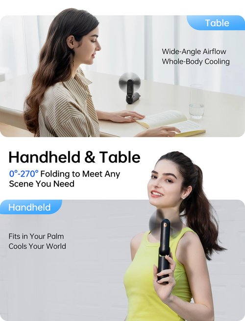 JISULIFE Handheld Fan with 4500 mAh Powerbank Max 37 Hours Runtime, Pocket Portable Battery Operated or USB Powered Folding Personal Fan, 3 Speeds, Valentines Day Gifts for Her Him-Black