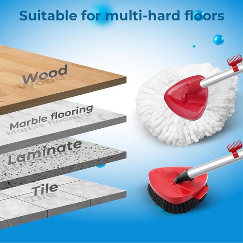 Spin Mop Replace Head Compatible with Ocedar EasyWring 1 Tank, Upgraded Scrub Brush Mop Replacement Head, 2 Microfiber Mop Refills, 1 Mop Handle, 1 Mop Base and 1 Mop Base Cleaning Brush Combo Set