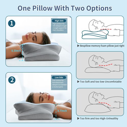 Cervical Neck Pillow for Pain Relief, Memory Foam Contour Orthopedic Pillow, Ergonomic Cooling Neck Support Pillow for Side Back Stomach Sleepers, Bed Pillow for Sleeping Comfort