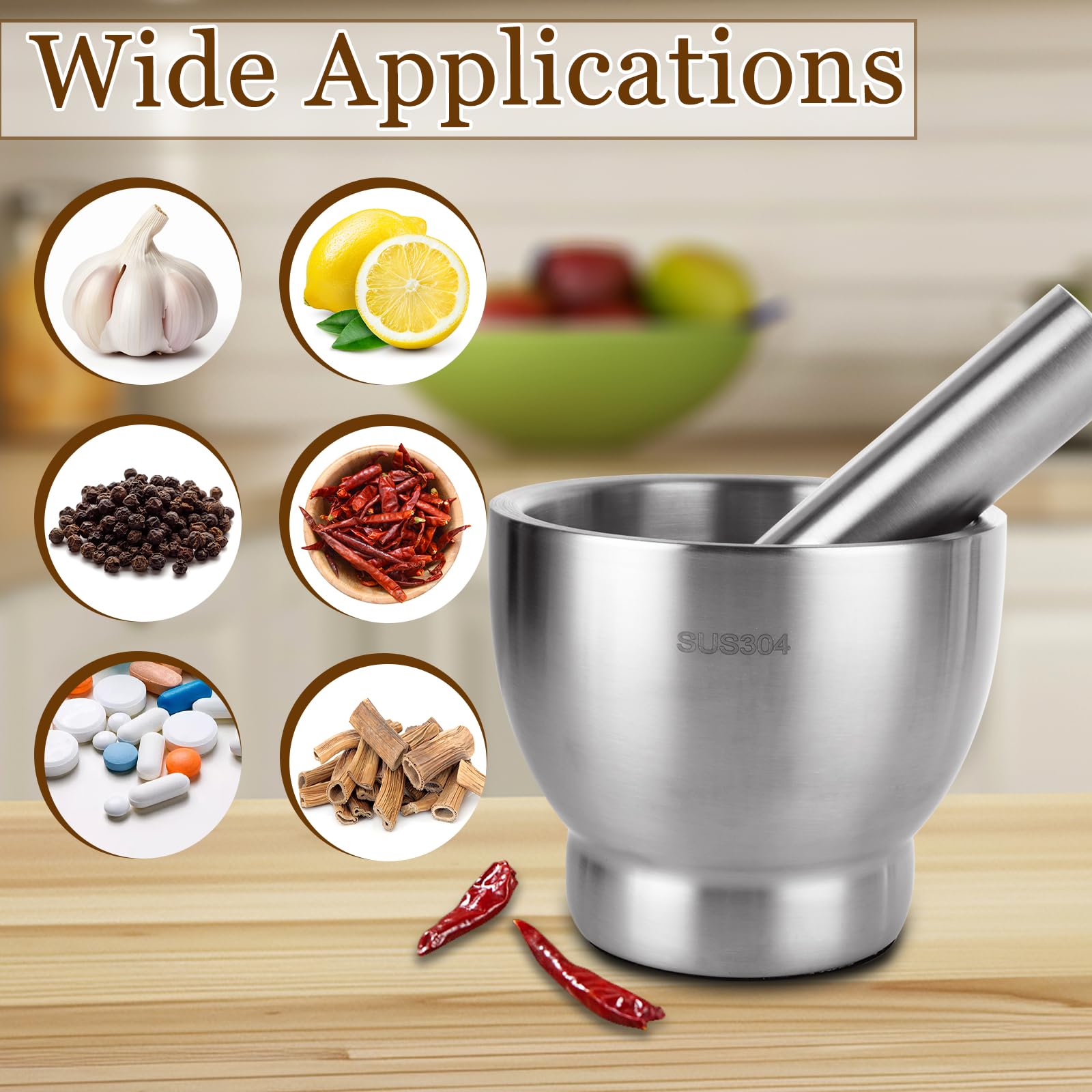 QTLCOHD Large Stainless Steel Mortar and Pestle Set