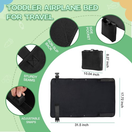 SkyCradleNap Toddler Airplane Bed with hat, Portable Airplane Seat Extender Travel Bed for Kids, Soft Baby Plane Travel Essentials for Flying, Toddlers Long Flight Must Haves Footrest