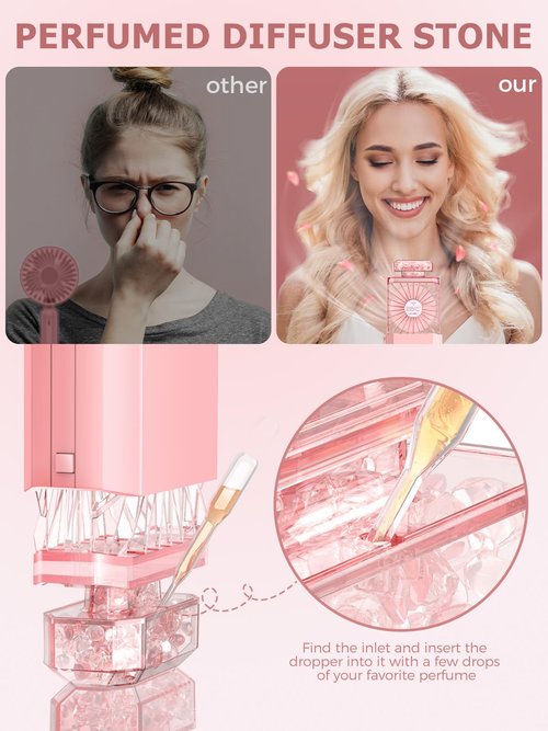 JENTXON Lady Handheld Fans, Rechargeable Small Personal Fan with 3 Speeds Setting, Powerful Quiet Pull-out Portable Fan, Cooling Electric Fan for Girls Woman Office School Working Home - Pink