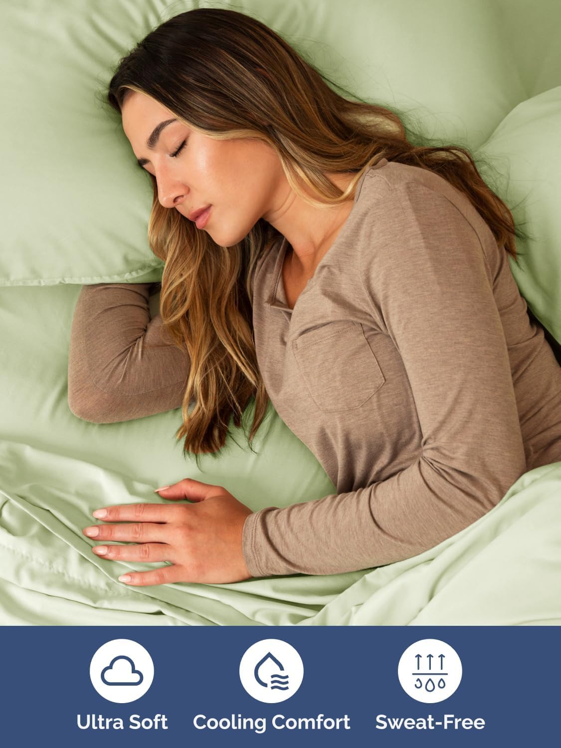 Skiennix Extra Deep Cal King Sheet Set | 6-Piece Breathable Cooling Bedding - Soft, Wrinkle-Free Light Sage