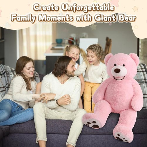 MorisMos Giant Teddy Bear - 51-Inch Plush Cuddly Toy with Big Footprints | Perfect Gift in Pink