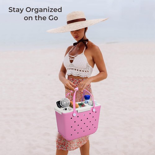 ZYTONGMAO Tote Topper Tray Accessories for Bogg Bag Large Only – Waterproof EVA Table Top Organizer Lid with Cup Holder, Snack, Phone & Drink Holders for Beach, Pool, Picnic, Travel (White)