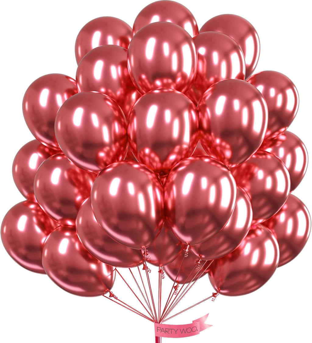 PartyWoo Metallic Pink Balloons - 50pcs 12 Inch Chrome Hot Pink for Birthday & Wedding Decor
