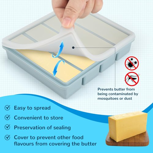 Silicone Butter Mold with Lid, Butter Mold for Homemade Butter, Non-Stick Tray Fits Standard Butter Stick Size, Large Cavity, Holds 8 Tablespoons, Stick Container for Energy Bar, Soap Bar, Pack of 2