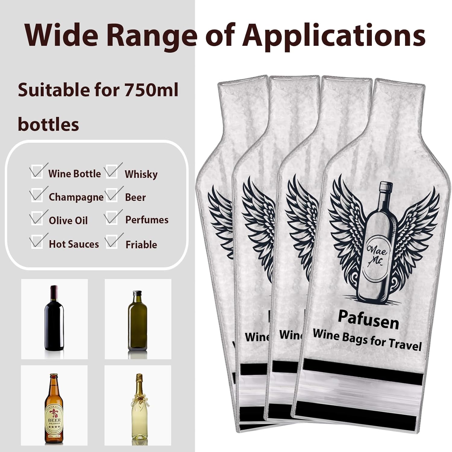 Pafusen 2 Set Wine Bags for Travel, Reusable Wine Bottle Travel Protector Bags, Leak Proof Protective Bottle Bags Sleeves Airplane Cruise Car, Wine Bottles Protector Sleeve