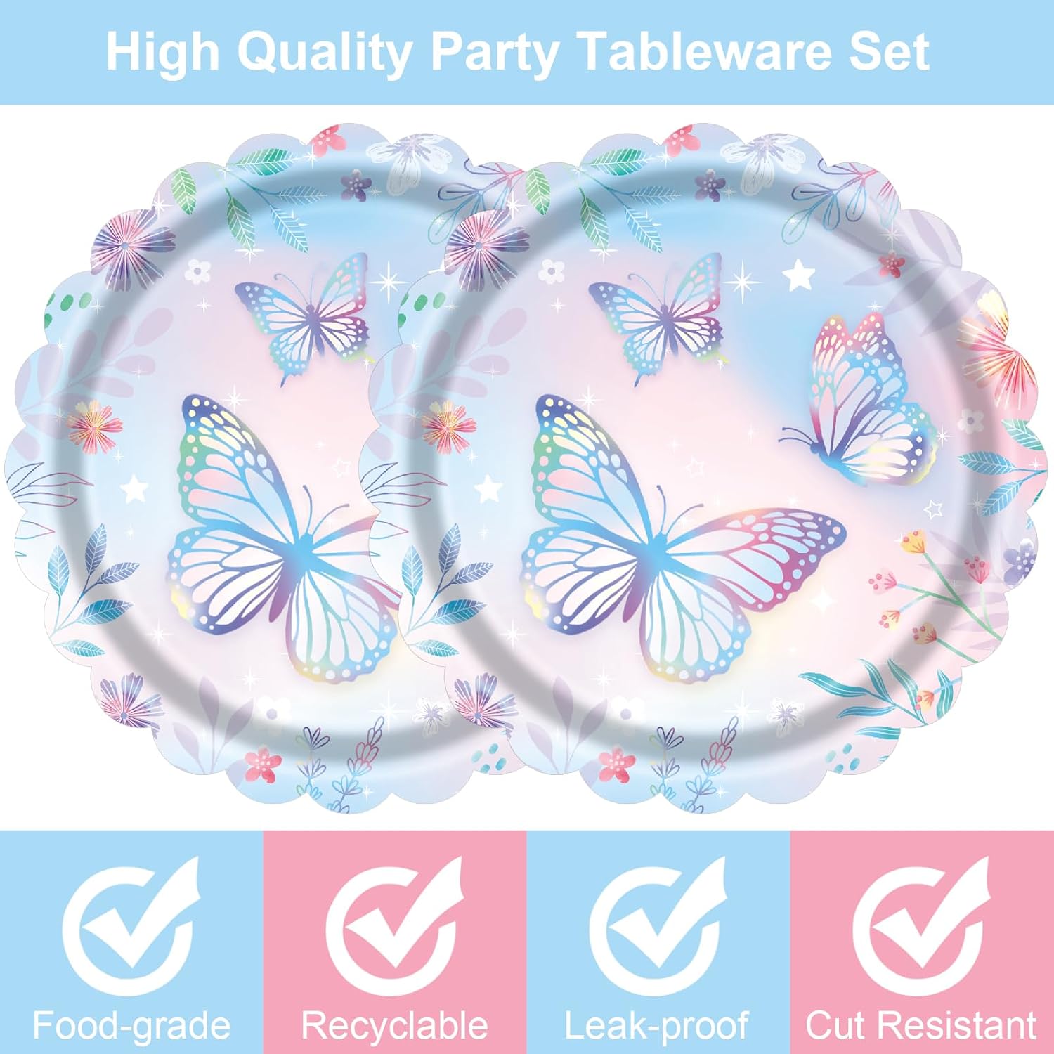Skiennix 7-Inch Butterfly Paper Plates - 40 Count Disposable Dessert Plates for Birthday Parties & Baby Showers