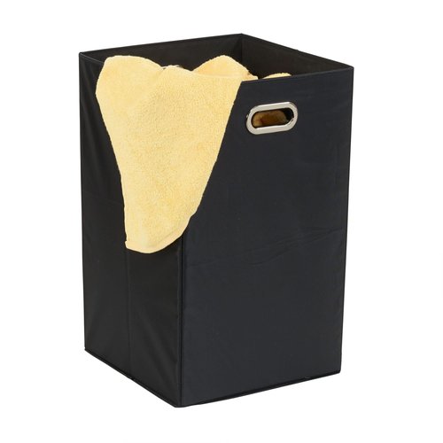 Household Essentials GEN Folding Laundry Hamper, Grommet Handles, Sturdy Fiberboard with Polyester Lining, Quick Set-Up, Squared Shape Saves Space, Black