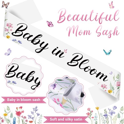 Ceenna Wildflower Baby Shower Decorations Baby in Bloom Floral Mom to Be Sash and Dad to Be Pin Flower Crown for Gender Reveals Shower Party Favors Pregnancy Mommy Dress Gift