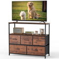 DUMOS TV Stand Dresser with 5 Fabric Storage Drawers, Media Console Featuring Open Shelf for 45 inch TV, Compact Entertainment Unit for Bedroom, Living Space, or Dorm Organization, Rust