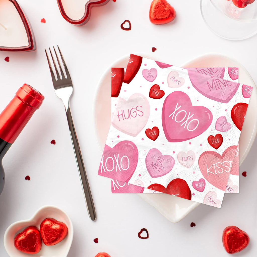 Valentines Napkins,48pcs Pink and Red Conversation Heart Napkins Valentines Day Napkins Disposable Decoration for Valentine Day Wedding