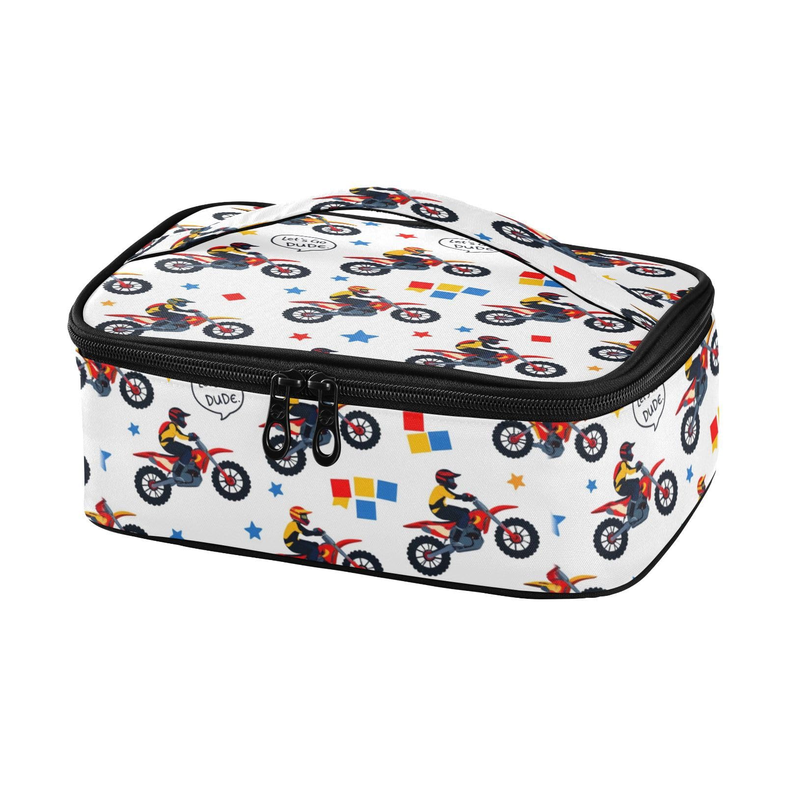 IHCVHQX Motorbike Cartoon Kids Lunch Bag for Boys Girls Insulated Lunch Box Reusable Cooler Women Men Containers Meal Prep for School Work Picnic
