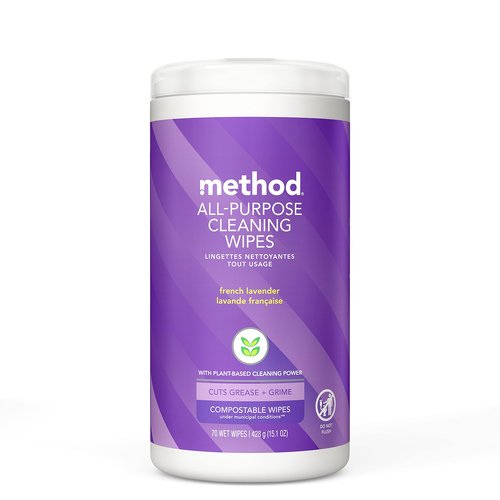 Method All-Purpose Cleaning Wipes, French Lavender, Multi-Surface, Compostable, 70 Count (Pack of 1)