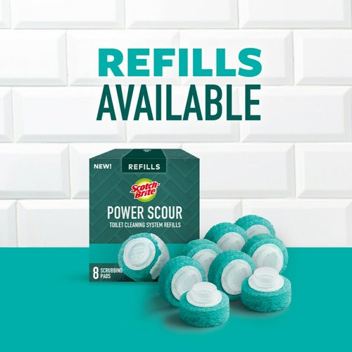 Scotch-Brite Power Scour Toilet Cleaning System, Toilet Bowl Cleaner with Disposable Scrub Pad Tablets, Includes 1 Wand, Stand and 5 Scrubbing Pad Refills