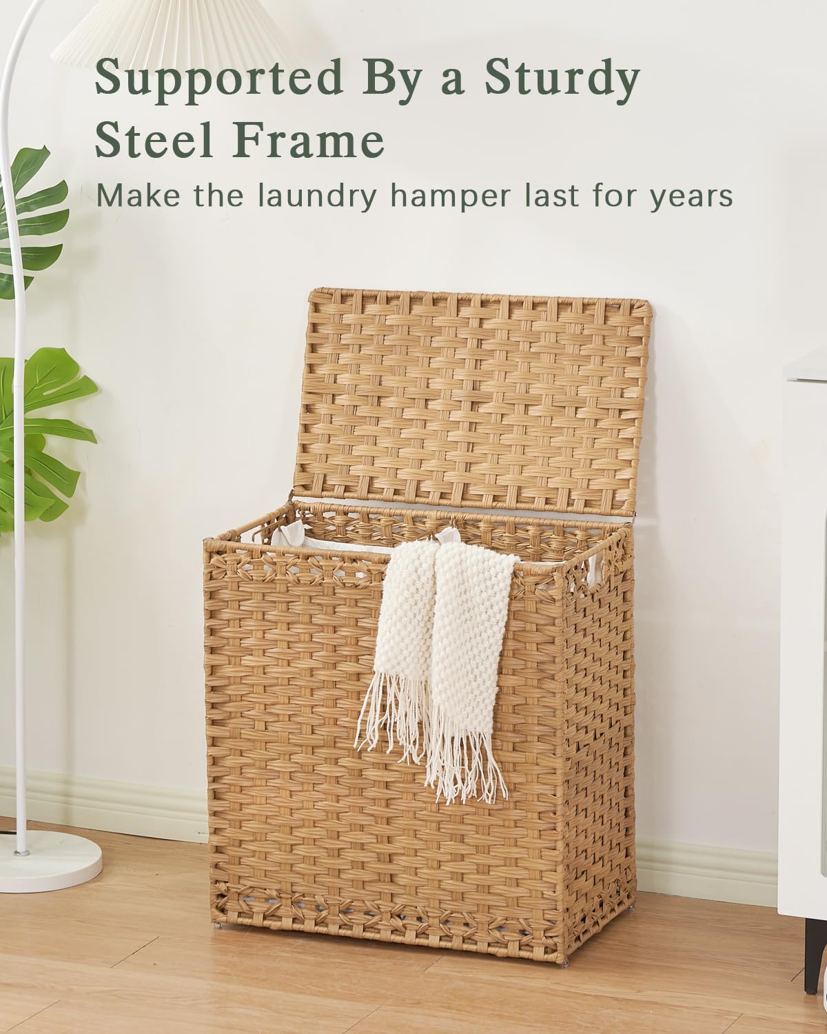 SETVSON Laundry Hamper with Lid Wicker Laundry Basket 112 L (29.6 Gal) Laundry Hampers Handwoven Rattan Clothes Hamper with Handles 3 Removable Liner Bag, 6 Mesh Bags for Bathroom Bedroom Natural