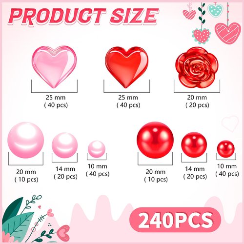 240Pcs Valentines Day Vase Filler, Pink Red Heart Rose Vase Filler Beads Floating for Wedding Decor Party Home Centerpieces