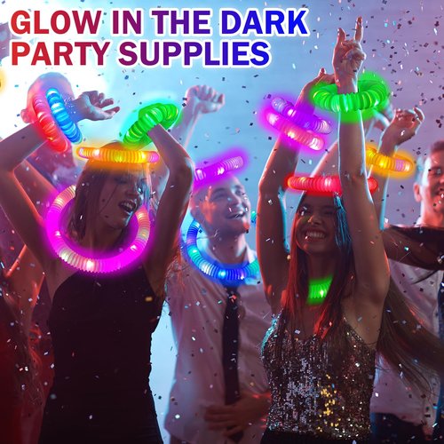 Glow Sticks Party Favors Supplies for Toddler 18 PCS, Easter Basket Stuffers Fidget Toys Gifts for Kids, Light up Pop Tubes Necklace ＆ Bracelet Accessories,Non Candy Treats for Camp,Birthday,Wedding