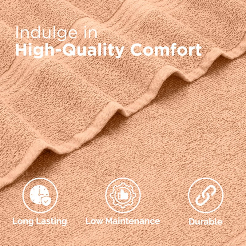 Cotton Towel Set - 6-Piece Soft Quick-Dry Towels in Peach - Bath & Hand Towels